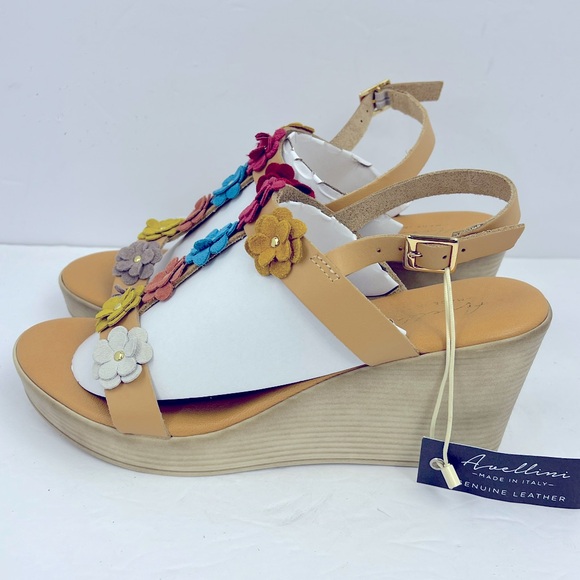 AVELLINI GENUINE LEATHER COLORFUL FLORAL PLATFORM, TAN STRAPS, ITALIAN, SIZE9 - Picture 7 of 16